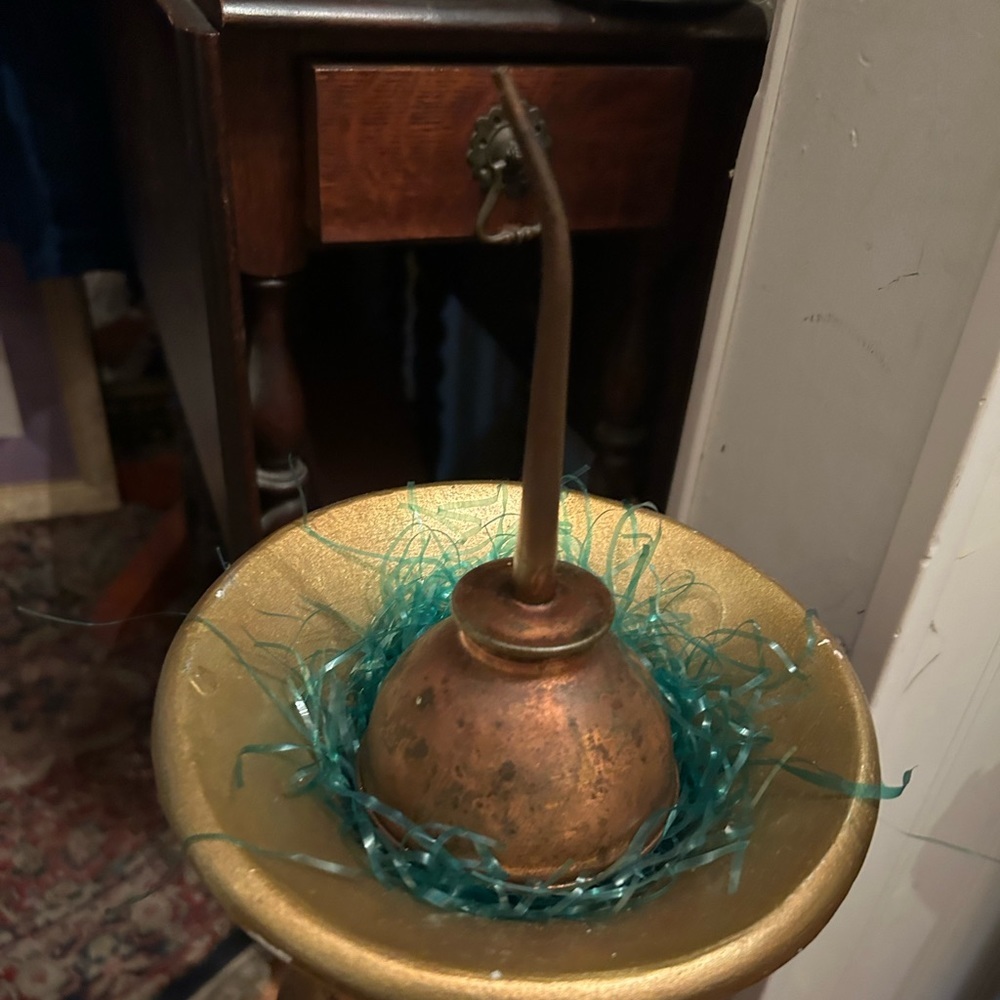 Vintage Copper Oil Can With Angled Spout & Thumb Pump